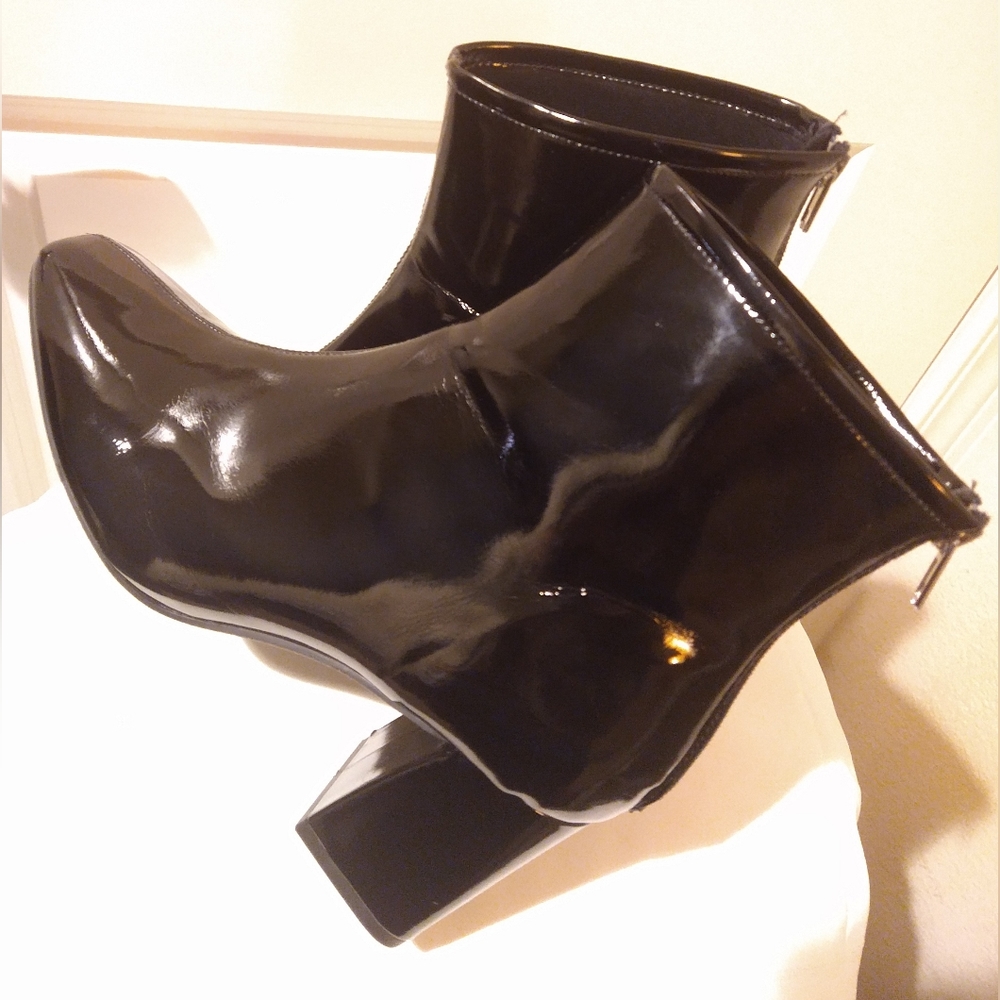 Black Patent Leather Ankle Boots Size 11